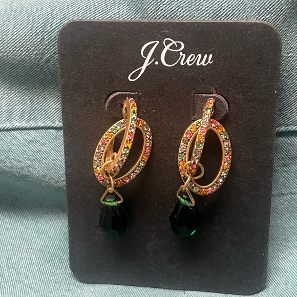 J. Crew Gold and Green Dangle Earrings with Ornate Detailing - Picture 2 of 3